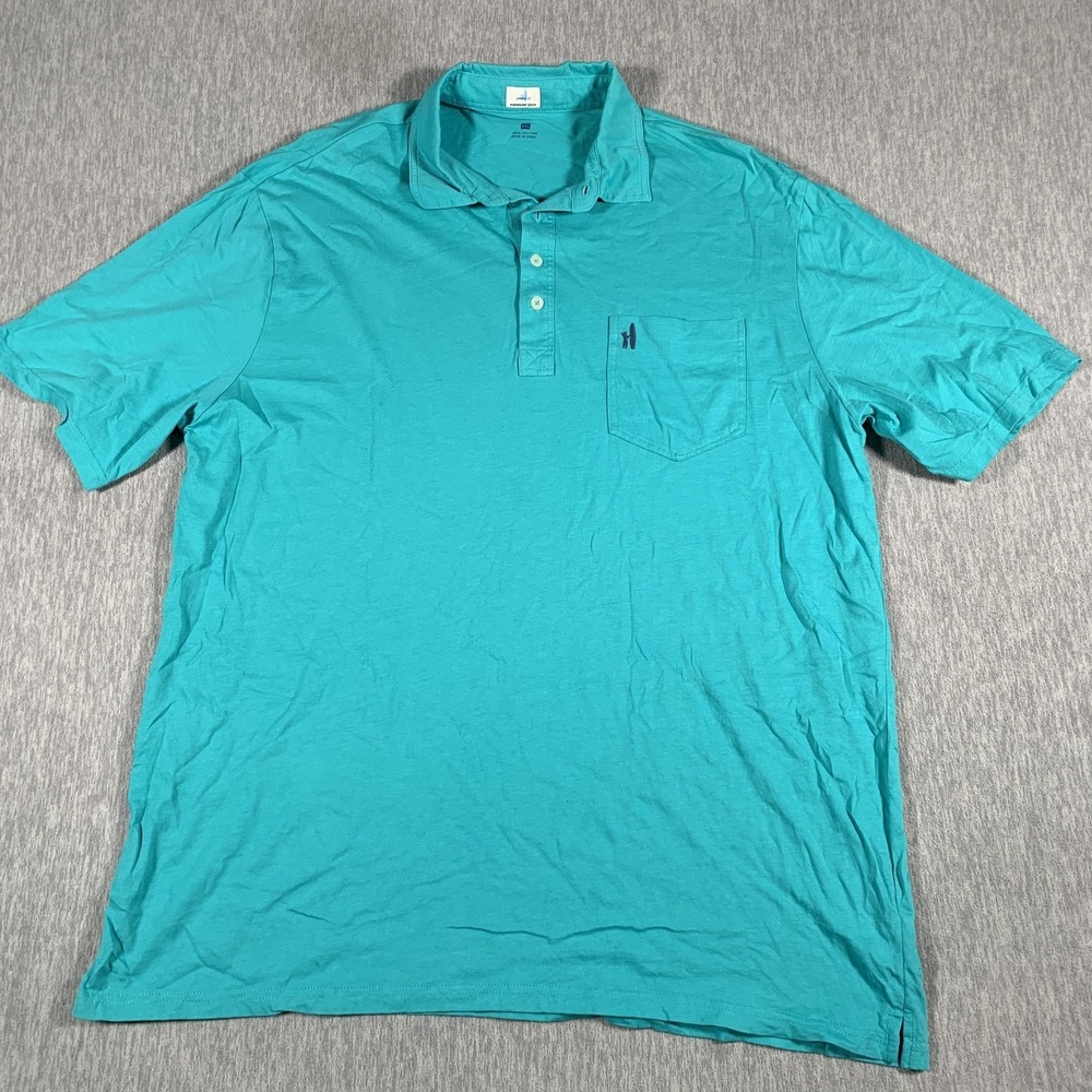 Johnnie-O Polo Shirt Mens 2XL Teal Hangin‎ Out Pocket Surf Logo Cotton Casual